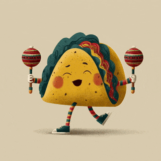 Smashvilles Tacos mascot — a smiling taco dancing with maracas